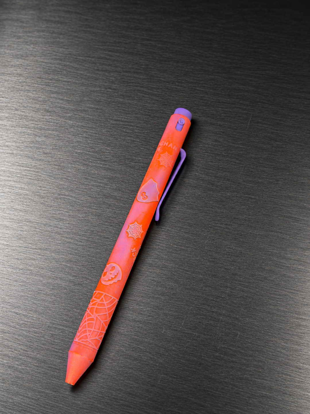 2026 Trick or Treat Pen in Purple & Orange Distressed Cerakote, pumpkin and ghost side | Nottingham Tactical