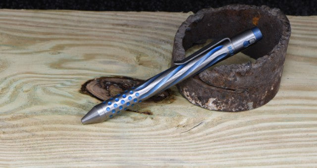 Titanium Custom Anodized Pen - parker spiral flute w dots blue | Nottingham Tactical