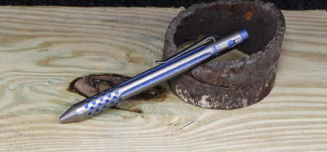 Titanium Custom Anodized Pen - parker straight flute w dots blue | Nottingham Tactical
