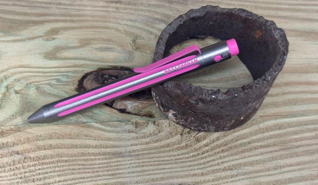 Titanium Custom Cerakote Pen straight flute model in pink - NTI tactical pen